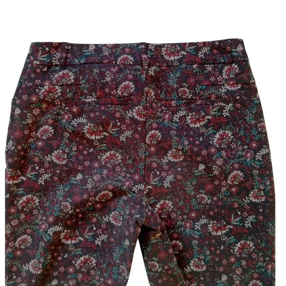 Reitmans Floral Straight Leg Trousers Black Burgundy Stretch 4 - Picture 5 of 8